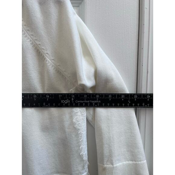 89th & Madison Ivory Lace Detail Rib Trim Open Crop Cardigan Petite Size XL - Picture 8 of 10